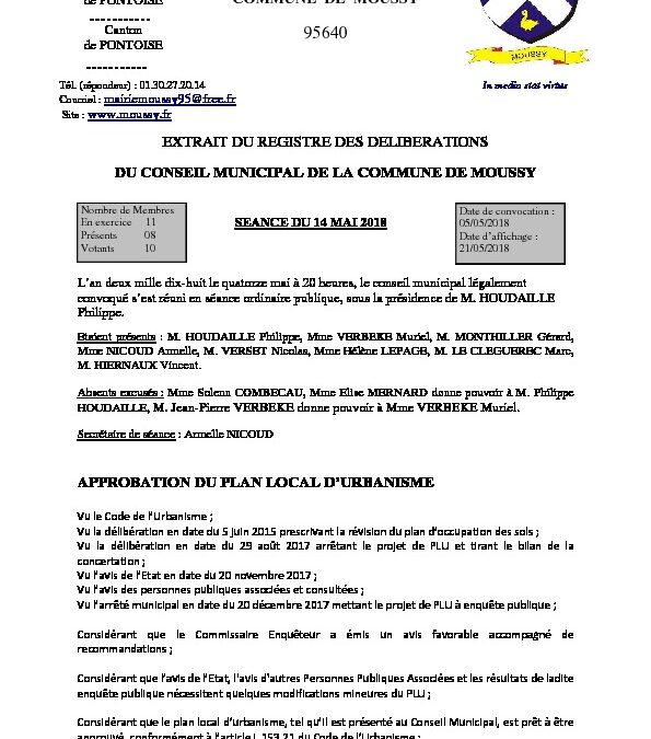 Délibération Approbation du PLU
