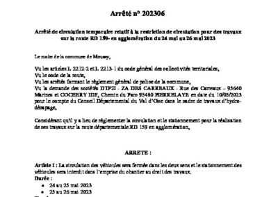Arrêté 202306 – Arrêté de circulation temporaire – 24 mai au 26 mai 2023