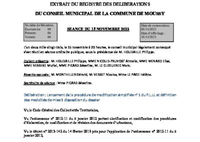 Délibération 15 11 2023 : Modification simplifiée PLU