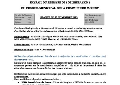 Délibération 15 11 2023 : Choix urbaniste modification simplifiée PLU