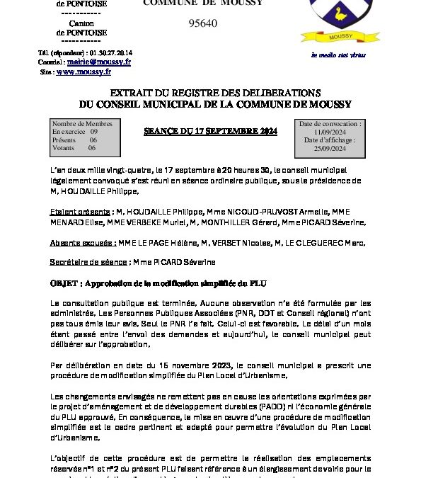 Approbation Modification simplifiée n°1 PLU