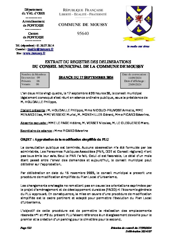 Approbation Modification simplifiée n°1 PLU