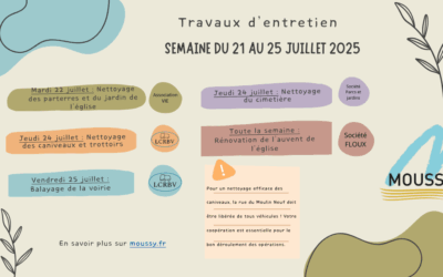 Entretien des espaces verts et travaux dans le Village : Semaine du 21 au 25 Juillet 2025