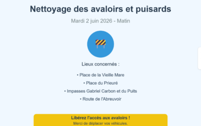 ⚠️ Nettoyage des avaloirs – 2 juin 2026 : libérez l’accès !